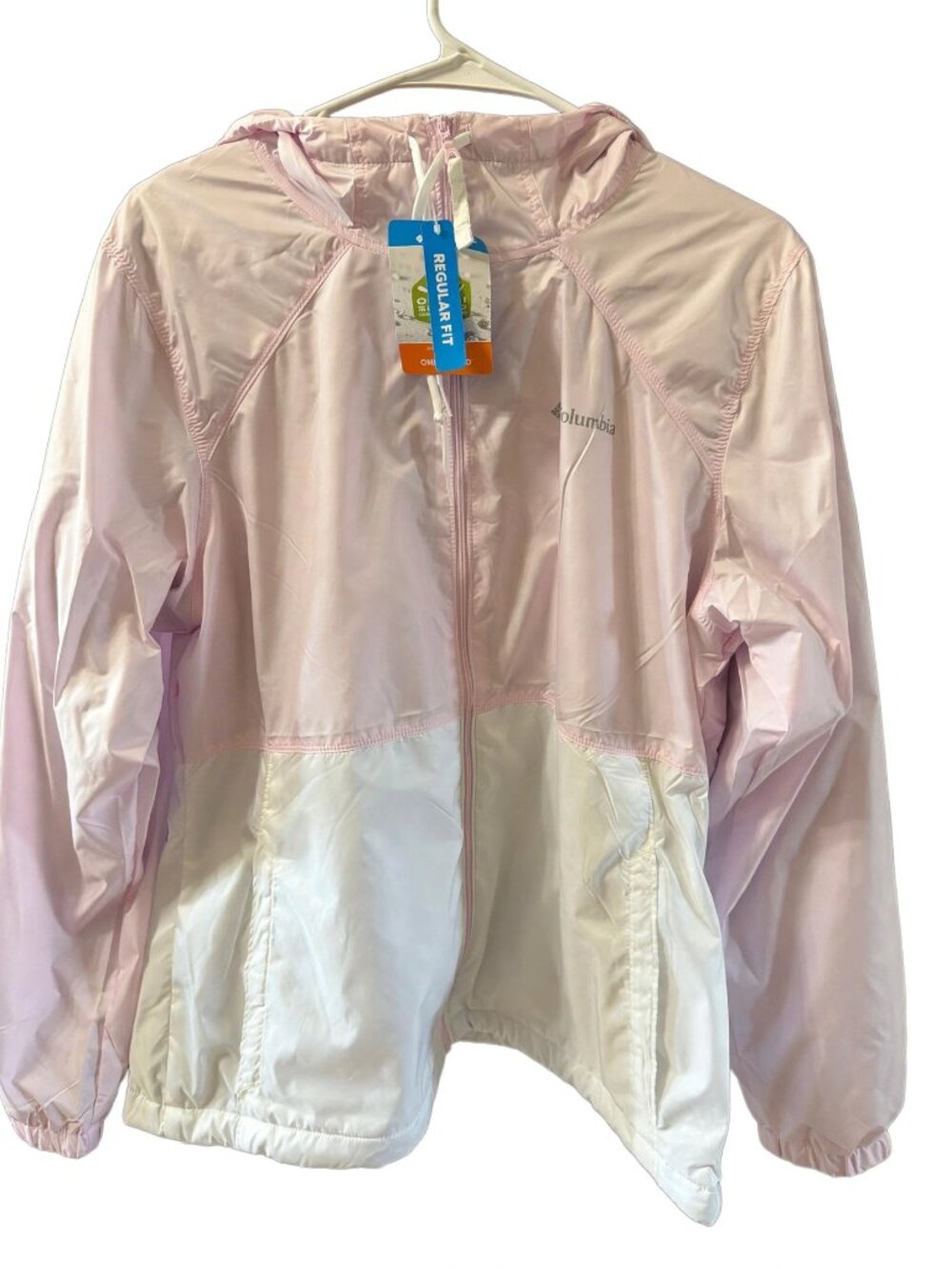 Columbia Switchback Lined Windbreaker Women Light Pink White Hooded Jacket Large